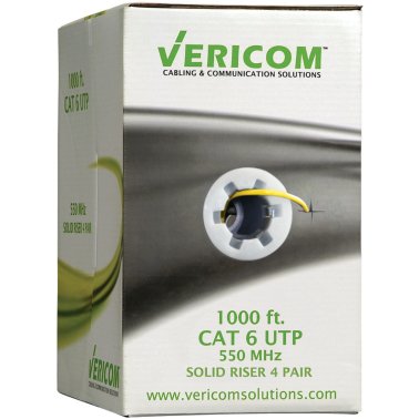 Vericom® CAT-6 U/UTP Solid Riser CMR Cable, 1,000 Ft. (Yellow)