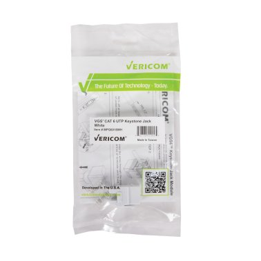 Vericom® VGS6™ Series UTP CAT-6 RJ45 180° Keystone Jack, Unshielded, Bag of 25 (White)