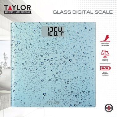 Taylor® Precision Products Digital Glass Waterdrop Bathroom Scale, 400-Lb. Capacity