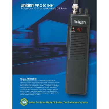 Uniden® Pro Series 40-Channel Handheld CB Radio with Whip Antenna, Black, PRO401HH