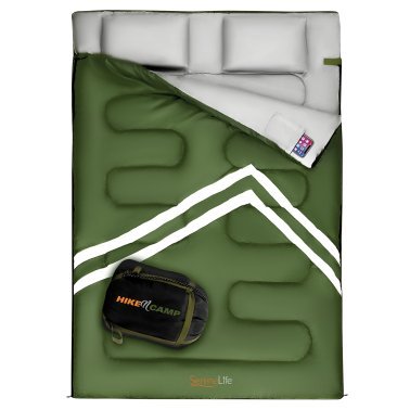 SereneLife Hike N Camp Double Sleeping Bag with 2 Pillows