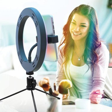 Supersonic® PRO Live Stream 10-Inch LED Selfie RGB Ring Light with Tabletop Stand