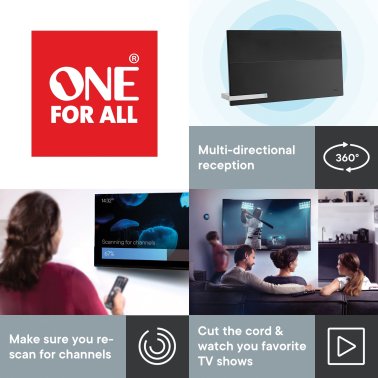 One For All® Suburbs Line Pro Amplified Indoor Flat HDTV Antenna with Automatic Gain Control