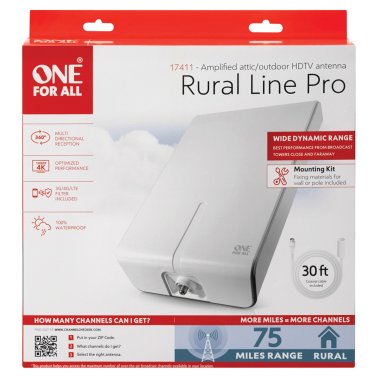 One For All® Rural Line Pro Amplified Outdoor HDTV Antenna with Mounting Kit