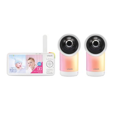 VTech® RM57662HD Smart Wi-Fi® 1080p 2-Camera 360°-Pan-and-Tilt Video Baby Monitor System with 5-In. Display, Night-Light, and Remote Access, White