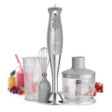 Betty Crocker® 2-Speed Corded Electric Hand Blender with Beaker, Chopper, and Whisk (Silver)