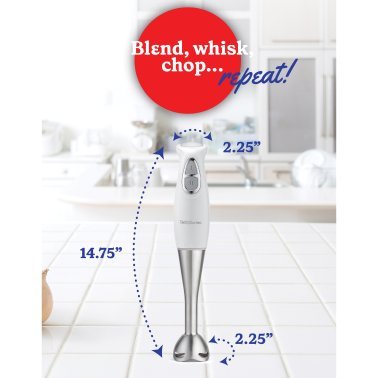 Betty Crocker® 2-Speed Corded Electric Hand Blender with Beaker, Chopper, and Whisk (White)