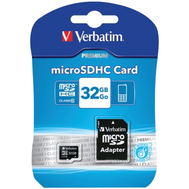 Verbatim® Class 10 microSDHC™ Card with Adapter (32 GB)