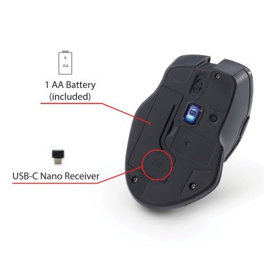 Verbatim® Wireless Blue-LED Computer Mouse with USB-C® Nano Receiver, 6 Buttons, 2.4 GHz (Red)