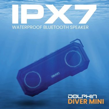 Dolphin Audio DR-40 Diver Mini 20-Watt-Continuous-Power Bluetooth® Waterproof Portable Speaker with Lights and Speakerphone