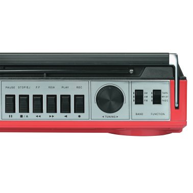 Audiobox® RXC-25BT 10-Watt Portable Cassette Player and Recorder Boombox with 3-Band Radio, Bluetooth®, and Speakers (Red)