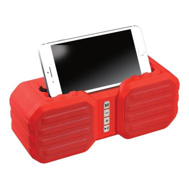 Dolphin® Audio SPB-8X Splashproof Portable Bluetooth® Speaker with Built-in Phone Holder and Speakerphone (Red)