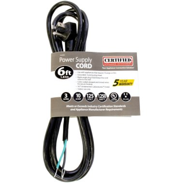 Certified Appliance Accessories® 10-Amp Grounded Right-Angle Plug Head Power Supply Cord, 6ft