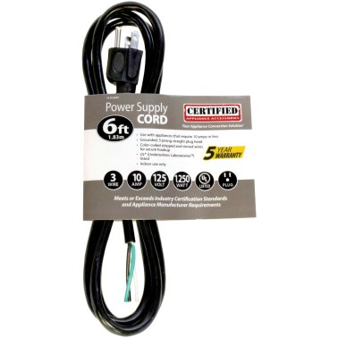 Certified Appliance Accessories 10-Amp Grounded Straight Plug Head Power Supply Cord, 6ft
