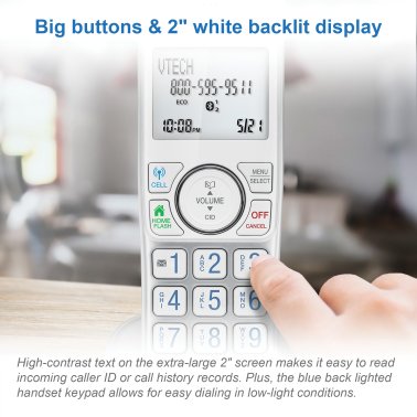 VTech® Bluetooth® DECT 6.0 Expandable Cordless Phone with Connect to Cell™ and Answering System (2 Handset; Silver)