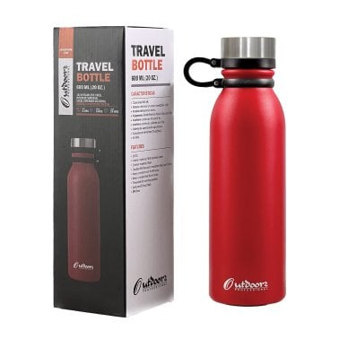 Outdoors Professional 20-Oz. Stainless Steel Double-Walled Vacuum-Insulated Travel Bottle with Leakproof Screw Cap (Red)