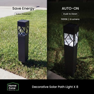 Home Zone Security® Solar Decorative Integrated LED Walkway Lights, 4 Lumens Each, 8 Pack