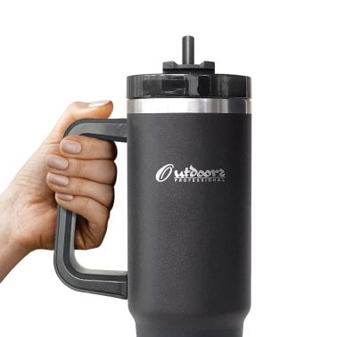 Outdoors Professional 40-Oz. Stainless Steel Double-Walled Insulated Tumbler with Straw (Black)