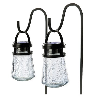 Home Zone Security® 10-Lumen Solar Crackle-Glass LED Lantern Path Lights with Shepherd Hook, 2 Pack