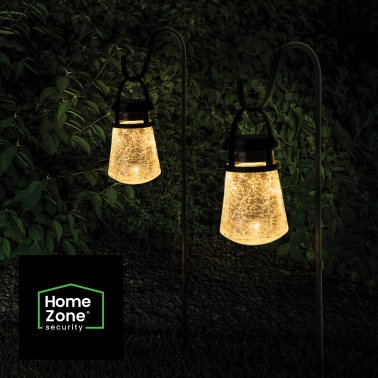 Home Zone Security® 10-Lumen Solar Crackle-Glass LED Lantern Path Lights with Shepherd Hook, 2 Pack