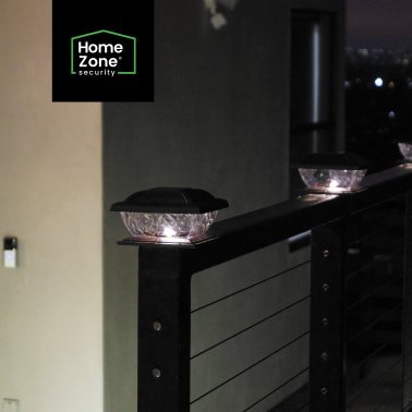 Home Zone Security® Outdoor Solar Post Cap LED Lights with Flat Base for 4-In. to 6-In. Posts, 2 Pack (Black)