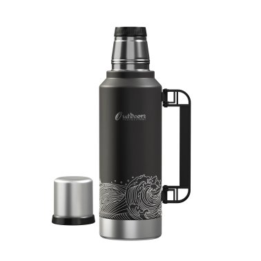 Outdoors Professional Stainless-Steel Termo Classic Vacuum Bottle with Carry Handle (33 Oz.; Black Waves)