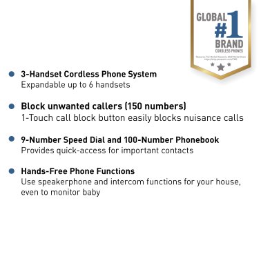 Panasonic® KX-TDG61X Corded Cordless Phone with Call Blocking, Black (3 Handset)