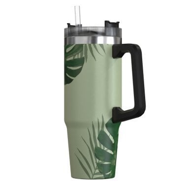 Outdoors Professional 30-Oz. Stainless Steel Double-Walled Insulated Tumbler with Straw (Tropical Green)