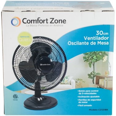 Comfort Zone® 12" Oscillating Table Fan (Black)