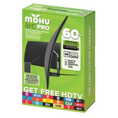 Mohu Arc Pro Amplified Indoor TV Antenna, Signal Indicator, 60-Mile Range, UHF VHF, Multi-Directional, 4K 8K UHD, NEXTGEN TV — with Stand, 10-Ft. Cable