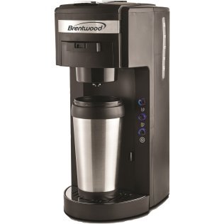 Brentwood® Single-Serve Coffee Maker for Pods or Grounds with Travel Mug