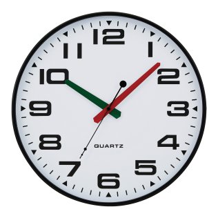 Tempus 13-In. Quartz Black and White Silent-Sweep Wall Clock with Black, Green, and Red Hands, and Ultra-Slim Black Rim