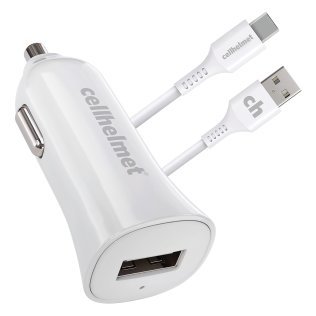 cellhelmet® 2.4-Amp Single-USB Car Charger with USB-C® to USB-A Round Cable, 3 Feet