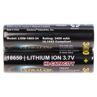 Ultralast® 3,400 mAh 18650 Retail Blister-Carded Batteries (2 Pack)