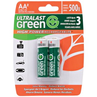 Ultralast® Green High-Power Rechargeables AA NiMH Batteries (2 Pack)