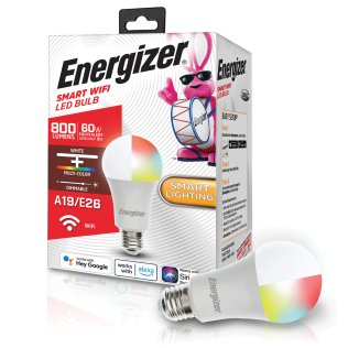 Energizer® Connect LED 11.5-Watt (60-Watt Equivalent) Bright White and Multicolor Smart Bulb, A19 Bulb Shape, E26 Medium Base, Dimmable