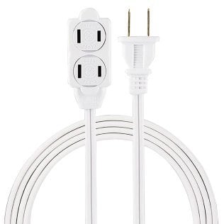 GE® 3-Outlet Polarized Indoor Extension Cord with Twist-to-Close Outlet Covers, 6 Ft., White, 51937