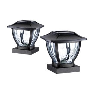 MAXSA® Innovations Wave-Style Solar-Powered Integrated LED Post Cap and Deck Railing Lights (Black)