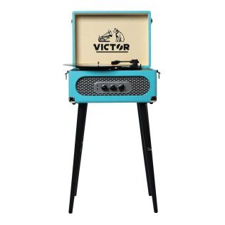 Victor® Andover Dual-Bluetooth® Belt-Drive 5-in-1 Suitcase-Style Record Player with Legs, VWRP-3200 (Turquoise)