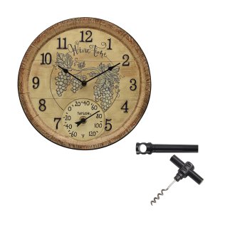 Taylor® Precision Products 14-In. Wine Time Poly Resin Clock and Thermometer with Bonus Corkscrew