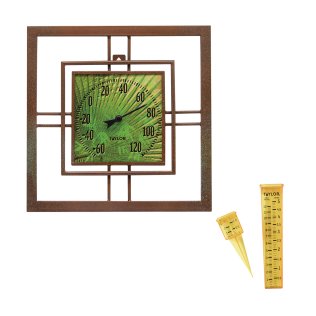 Taylor® Precision Products Metal and Glass Bamboo Thermometer and Rain Gauge Bundle