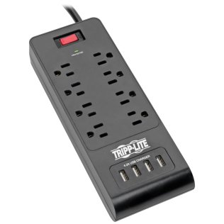 Tripp Lite® by Eaton® Protect It!® 1,800-Joules Surge Protector, 8 Outlets with 4 USB Ports, 6-Ft. Cord, TLP864USBB