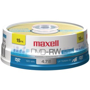 Maxell® DVD-RW 2x 4.7-GB/2-Hour Single-Sided Discs, 15 Count on Spindle