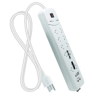 Digital Energy® Heavy-Duty Surge Protector Power Strip, 10 Outlets with 2 USB Ports and Coaxial, Phone, and Modem Protection (25 Ft. cord; White)