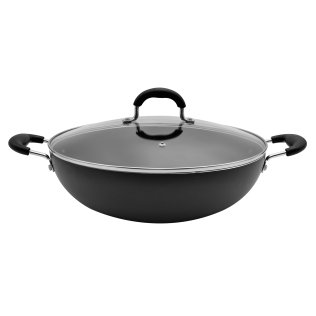 THE ROCK™ by Starfrit® 12-In. Covered Fry Pan with Stainless Steel Handle, Black