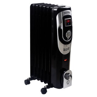 Optimus H-6015 3-Setting 1,500-Max 7-Fin Portable Oil-Filled Radiator Heater with Digital Display, Timer, Thermostat, and Wheels