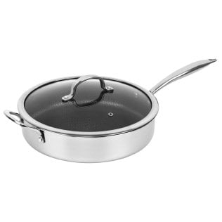 Brentwood® 11-In. 3-Ply Hybrid Non-Stick Stainless Steel Induction-Compatible Deep Sauté Pan with Glass Lid