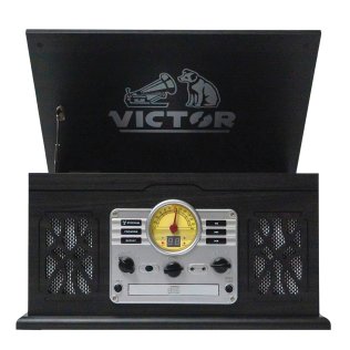 Victor® State Dual-Bluetooth® Belt-Drive 7-in-1 Music Center with Turntable, CD, and Cassette Player, VWRP-3800-GR