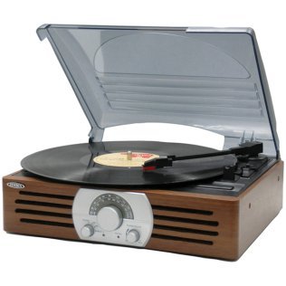 JENSEN® 3-Speed Belt-Drive Stereo Vintage Wooden Turntable with AM/FM Stereo Radio, JTA-222
