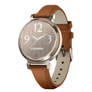 Garmin® Lily® 2 Classic Health and Fitness Smartwatch with Anodized Aluminum Bezel/Case and Leather Band (Cream Gold)